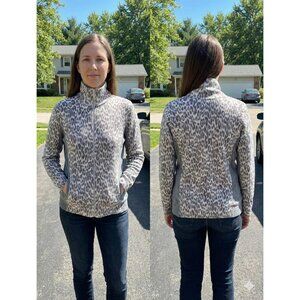 Zenergy by Chico's Leopard Animal Print Full Zip Sweater Jacket Pockets Gray  L